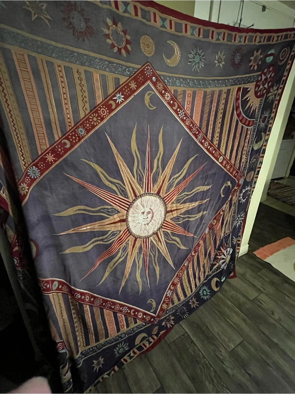 ndia Arts Handwoven Bedspread Tapestry Sun Moon Planets Boho Cotton
